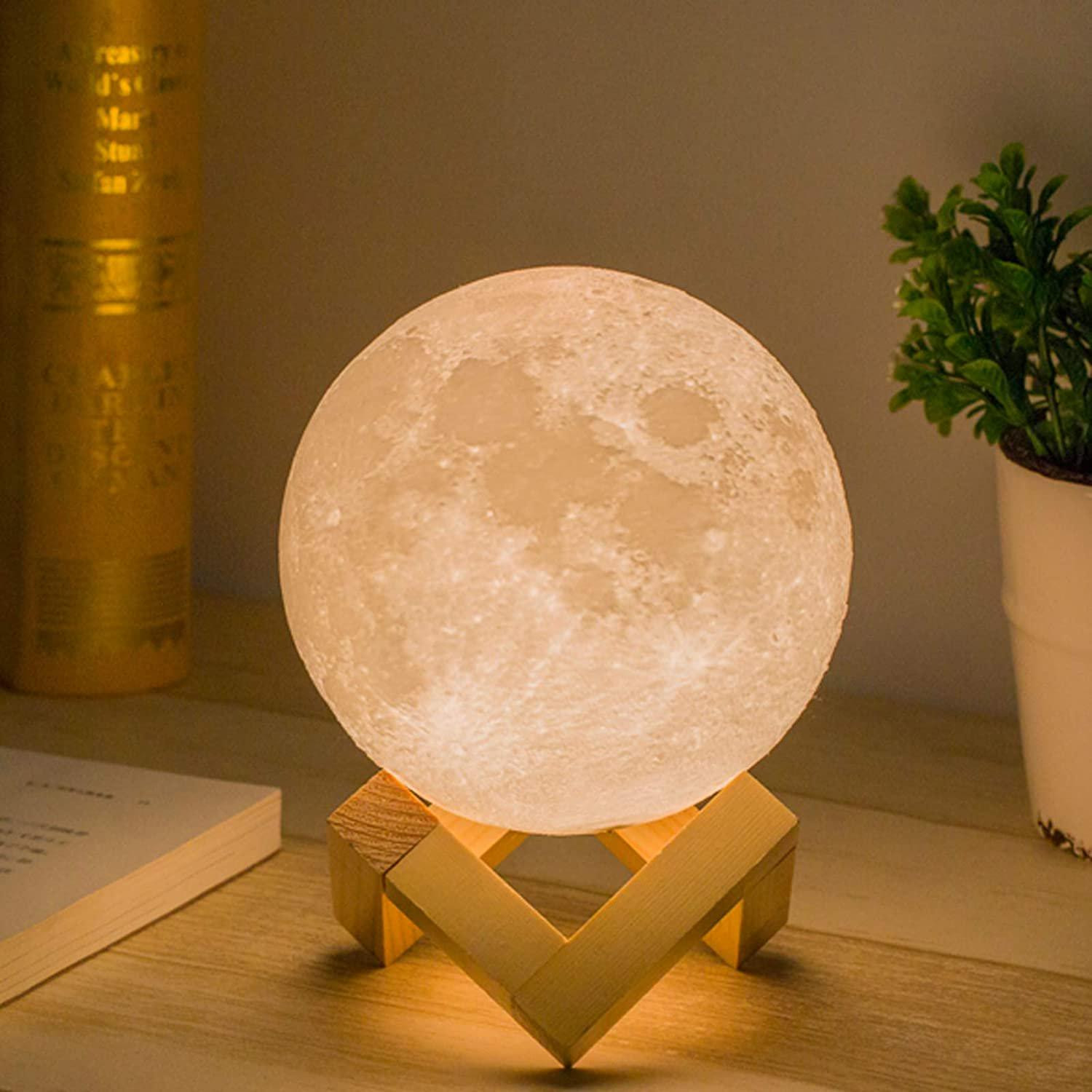 Lampe Lune avec Support - 3D - Blanc