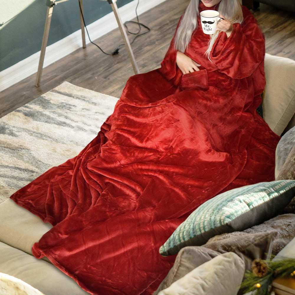 Coperta con maniche e tasca - Rossa