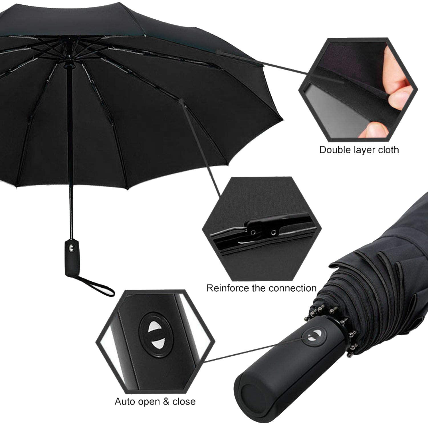 Ombrello, Compatto - 105 cm - Nero