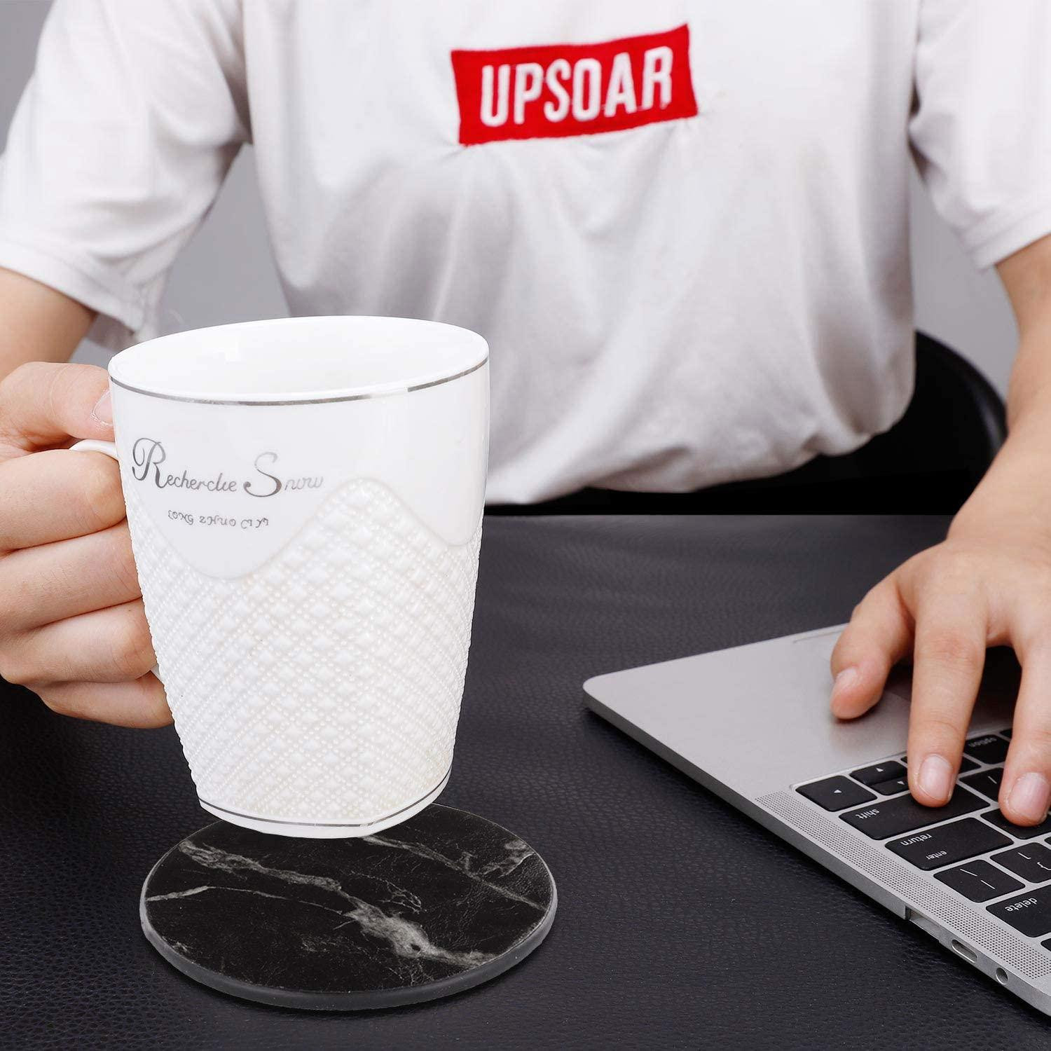 6x Coasters with Holder - Round - Black
