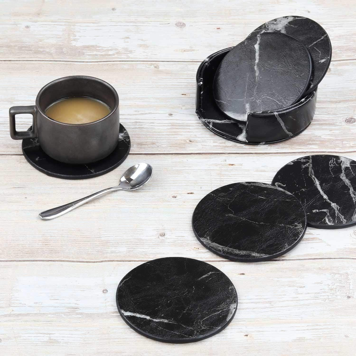 6x Sottobicchieri con Supporto - Rotondi - Neri