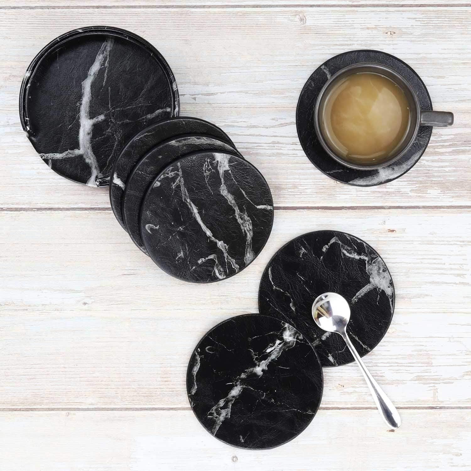 6x Sottobicchieri con Supporto - Rotondi - Neri
