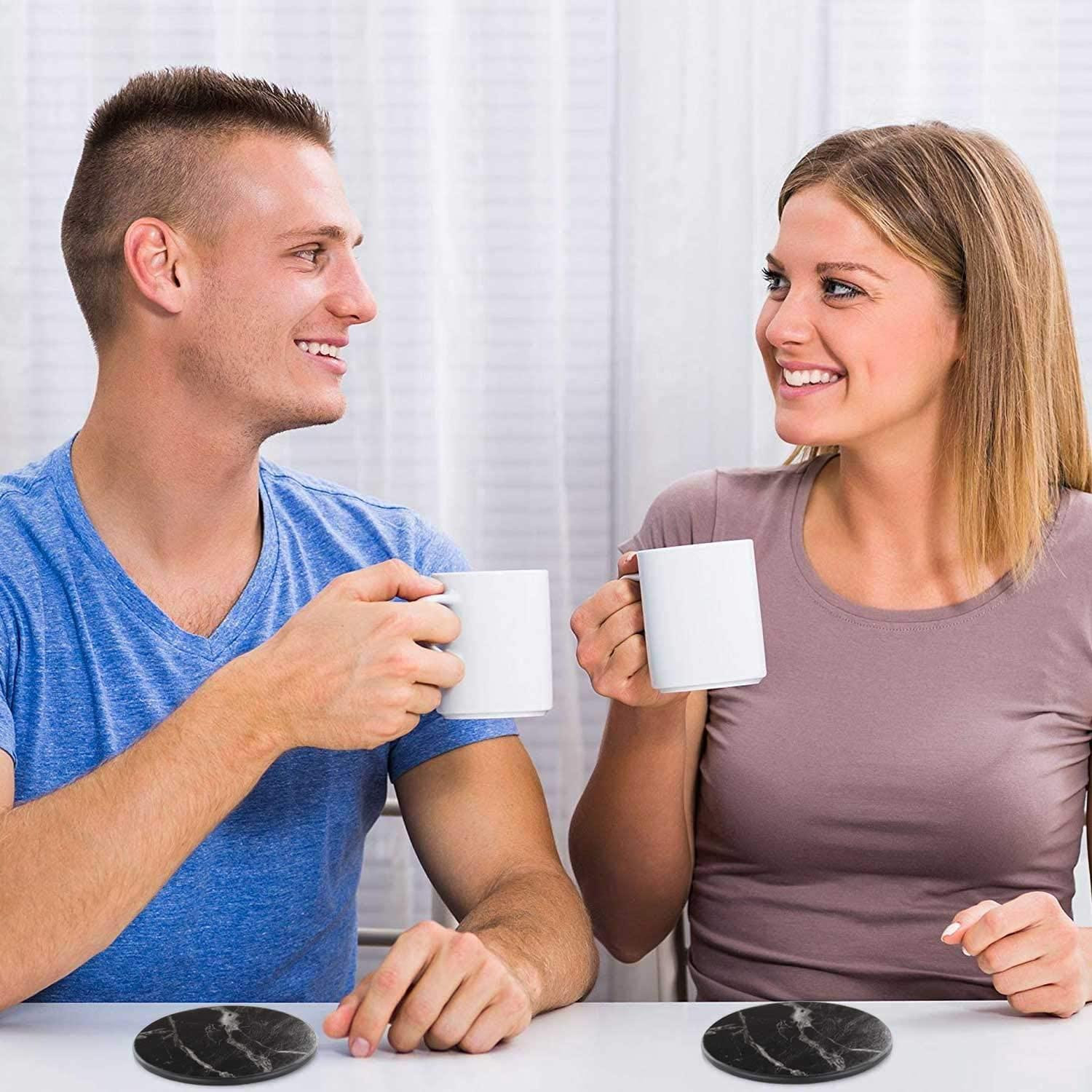 6x Coasters with Holder - Round - Black