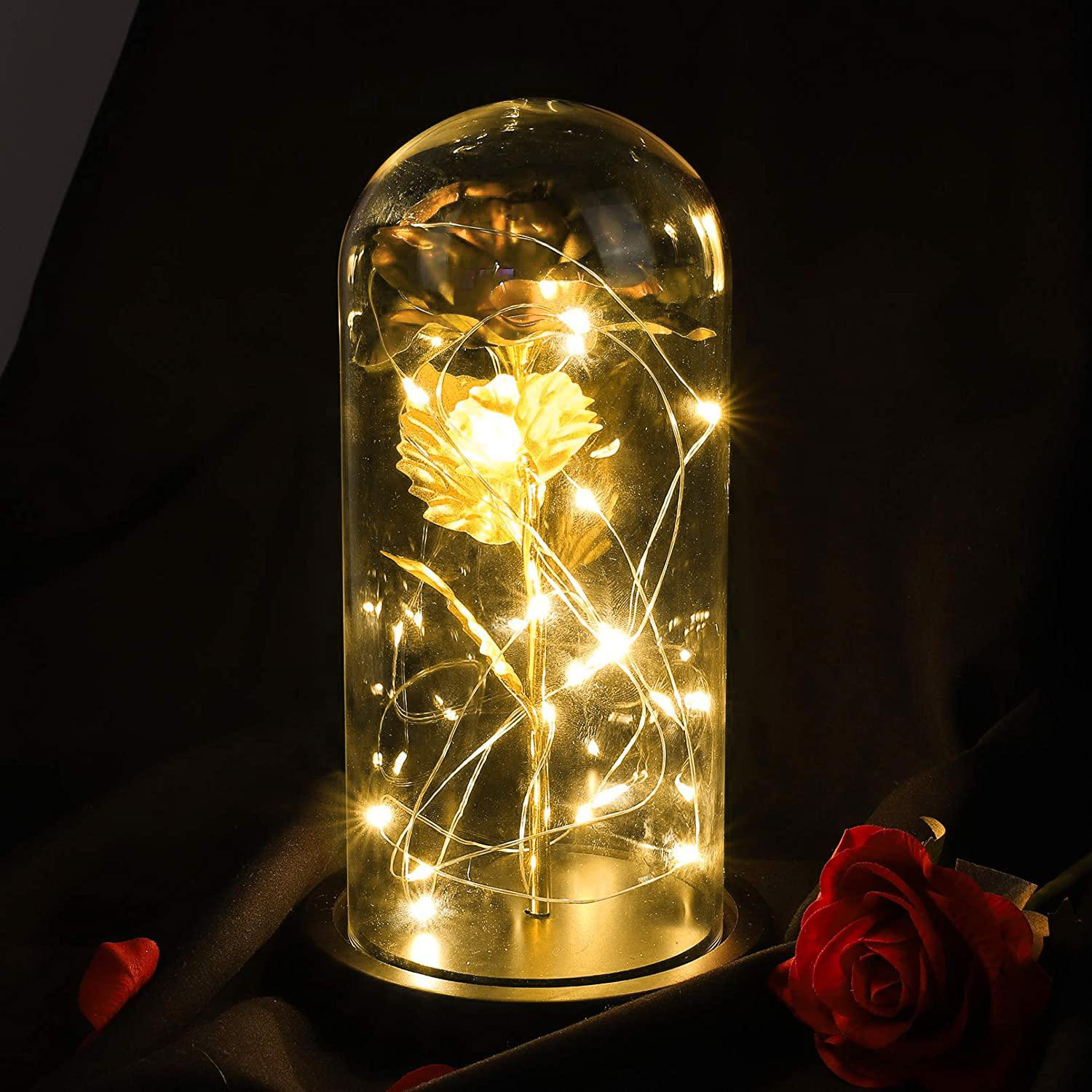 Infinity Rose com luzes de corda - Dourado / Preto