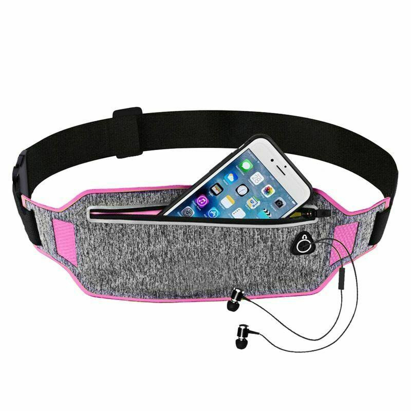 Cinto de corrida com compartimento para celular - cinza e rosa