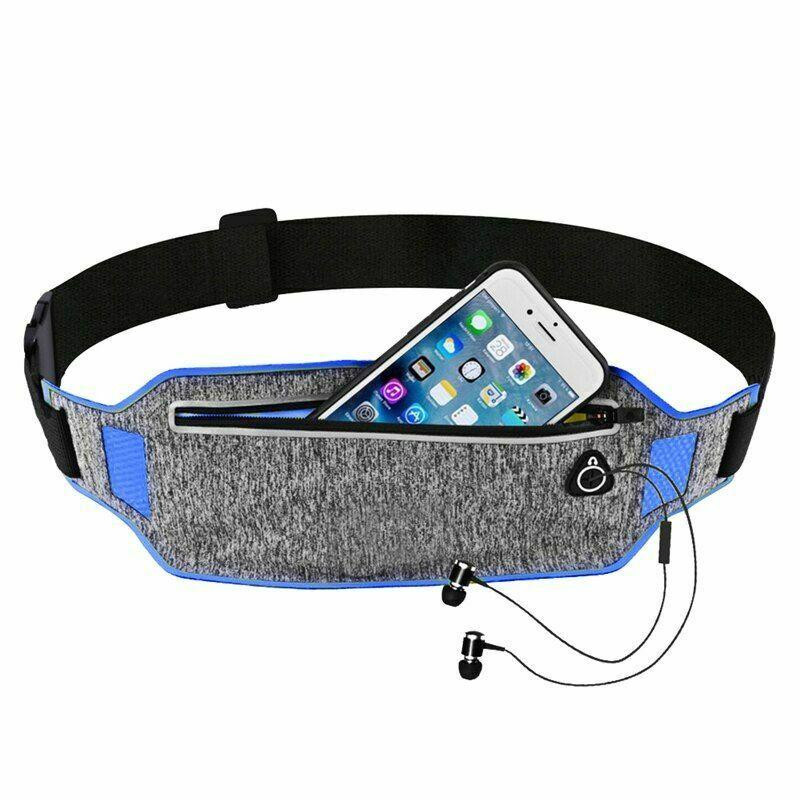 Cinto de corrida com compartimento para celular - cinza e azul