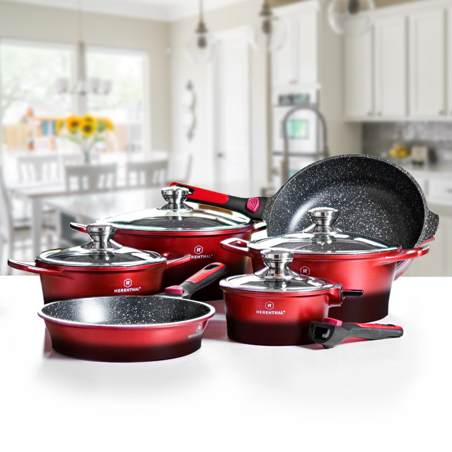 6x Cookware, Marble Coating - Red