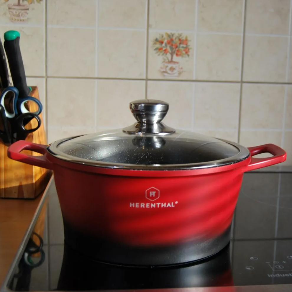 6x Cookware, Marble Coating - Red