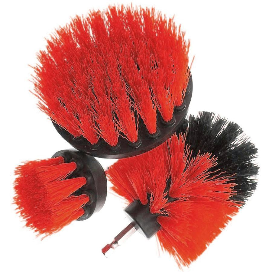 3x Cleaning Brushes for Drill - Red