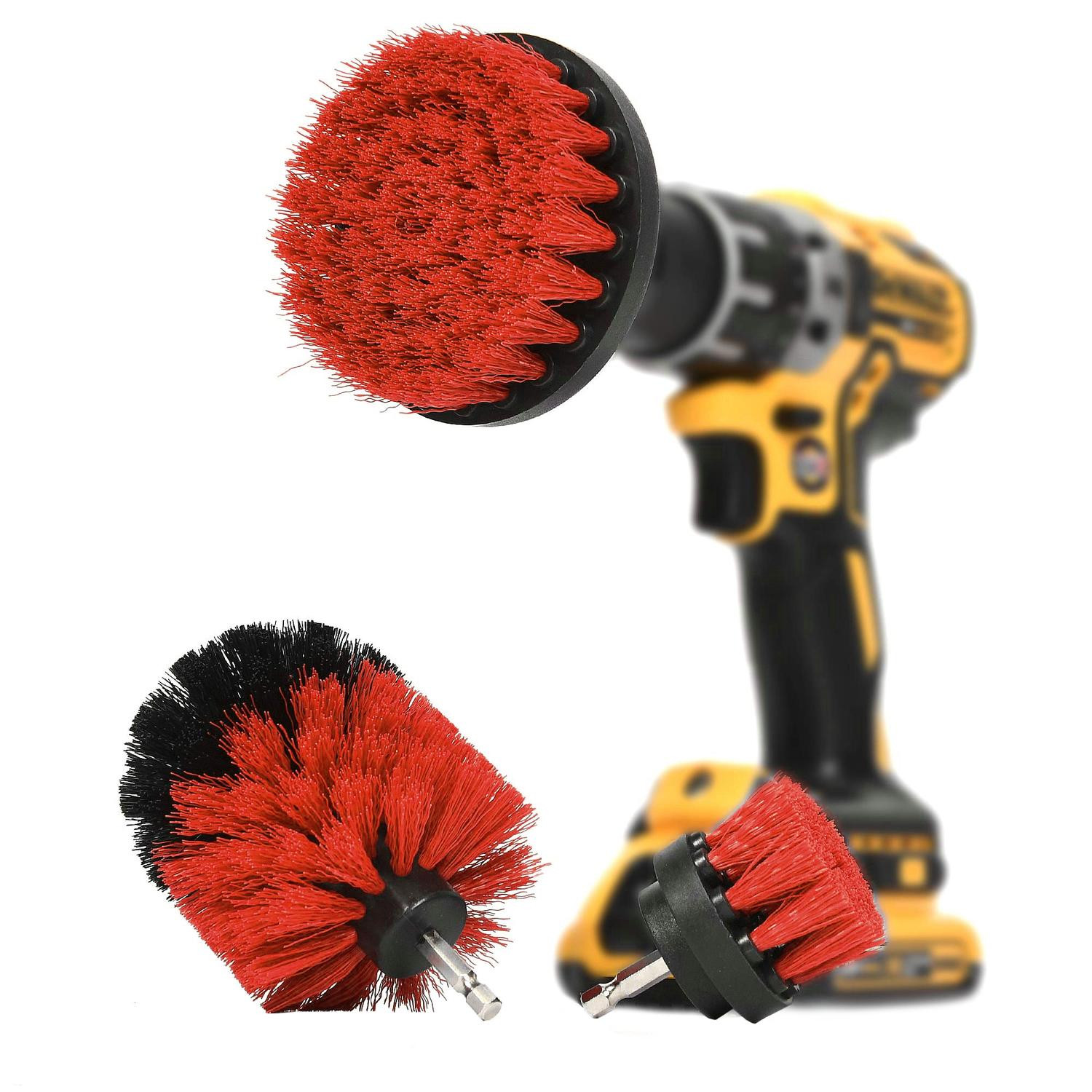 3x Cleaning Brushes for Drill - Red