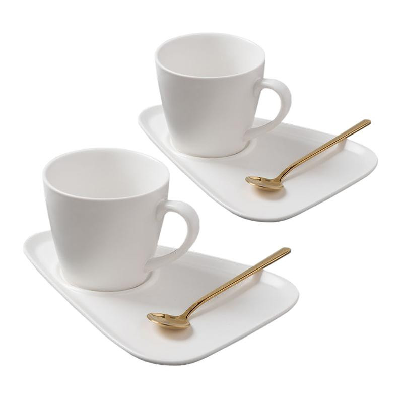 Conjunto com 2x Canecas, Pires e Colheres de Chá - Branco