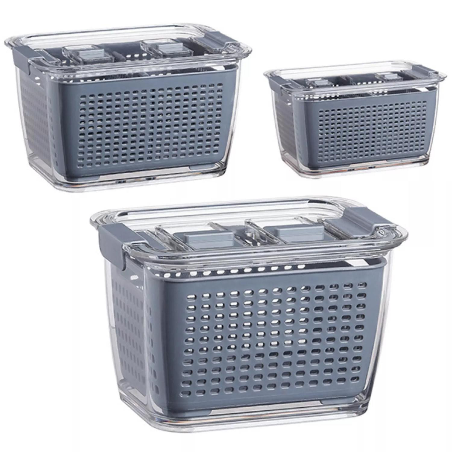 3x Storage Boxes with Colanders - 3 Sizes