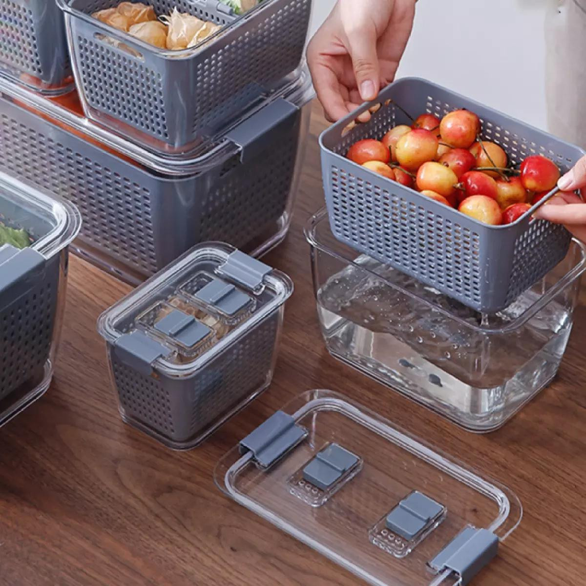 3x Storage Boxes with Colanders - 3 Sizes