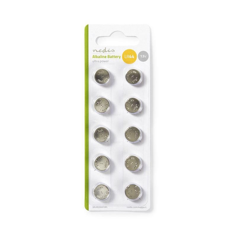 Alkaline LR44 button cell batteries, 10 pcs