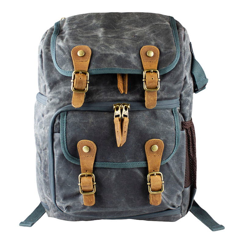 Rugged Camera Backpack with a Vintage Design - Grey