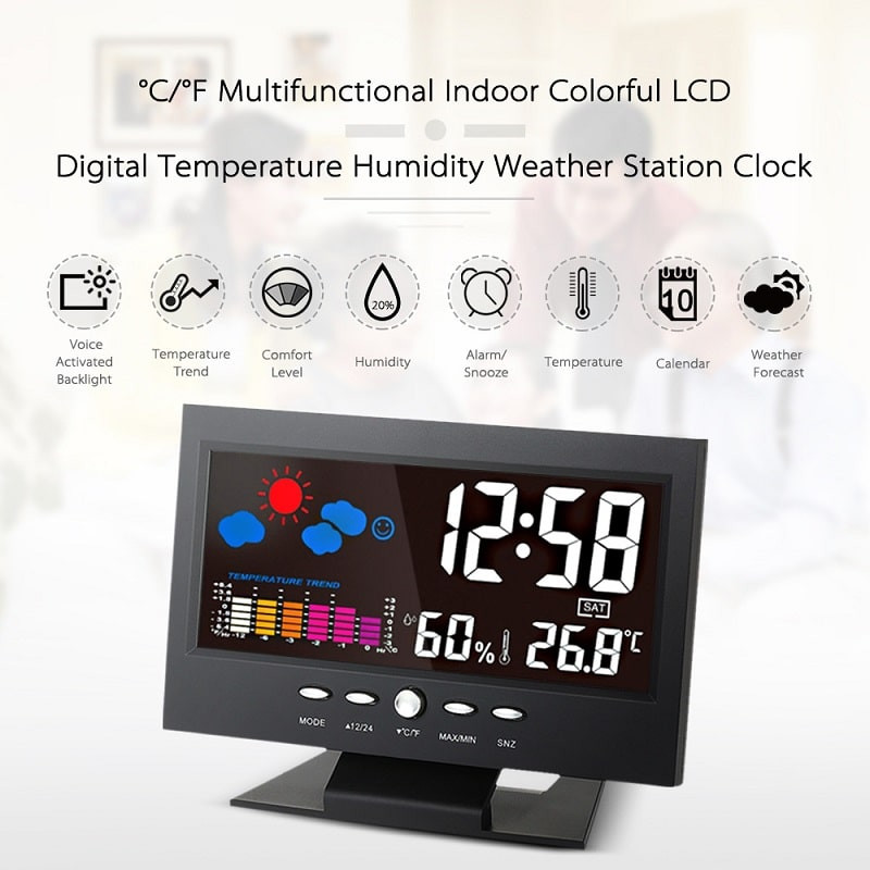 Relógio LED digital, alarme, temperatura e data