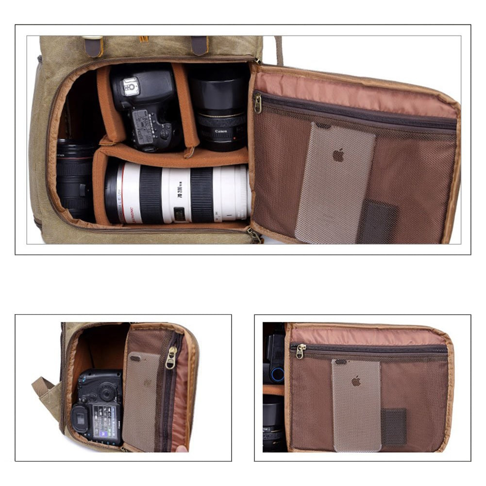 Rugged Camera Backpack with a Vintage Design - Brown