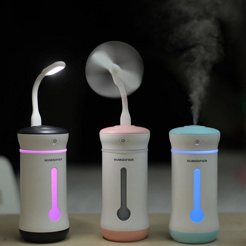 Umidificatore con ventola e luce - Rosa
