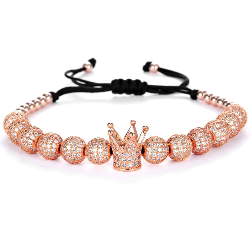 Bracciale - Corona e perline in oro rosa