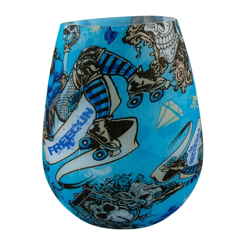 Silicone Drinking Glass with Pattern - Blue Skull