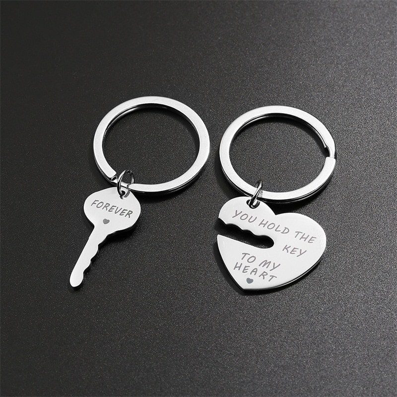 Keychains for Couples with Heart and Key