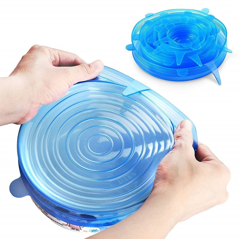 6x Blauwe Siliconen Deksels