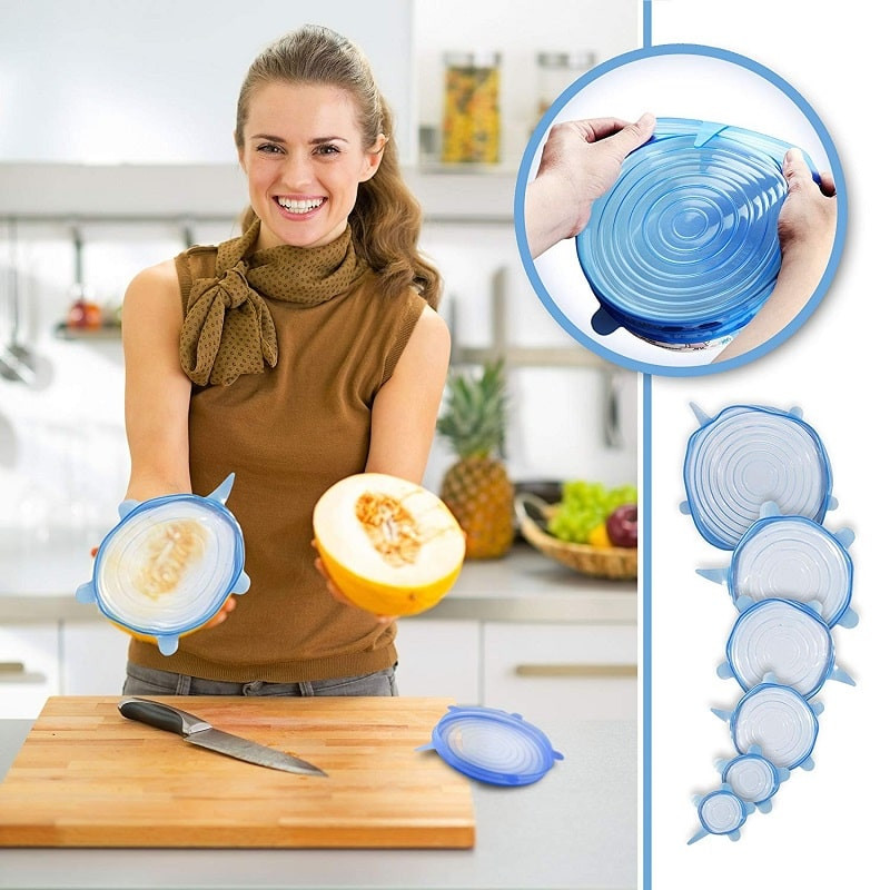 6x couvercles en silicone bleus