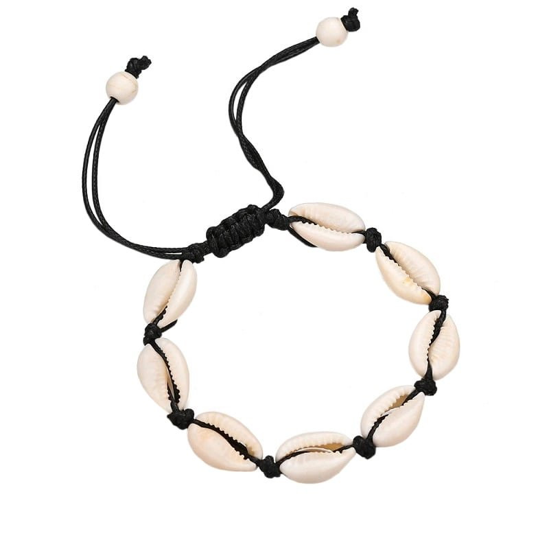 Adjustable Bracelet with white shells - Black