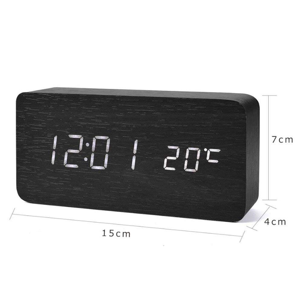 Digitaler LED-Wecker mit Holzdesign - Schwarz / Rot