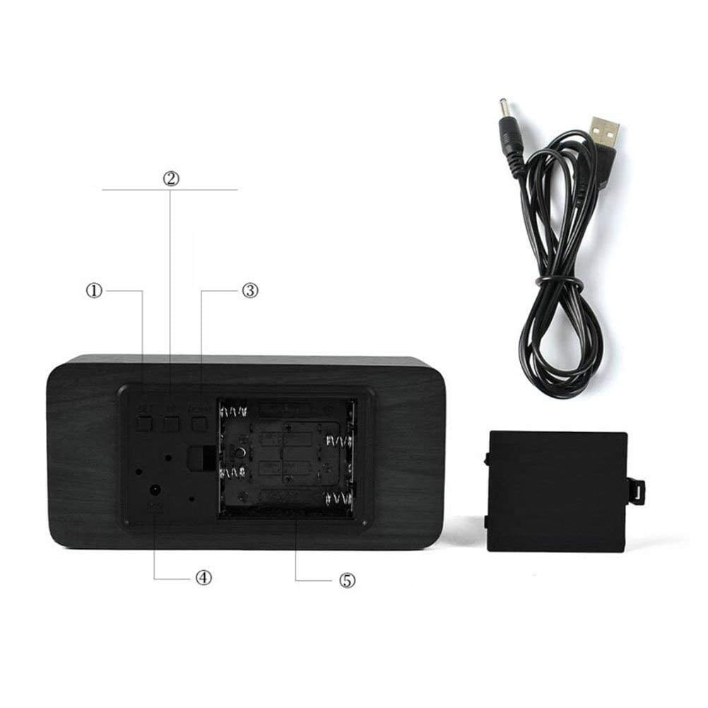 Digitaler LED-Wecker mit Holzdesign - Schwarz / Rot