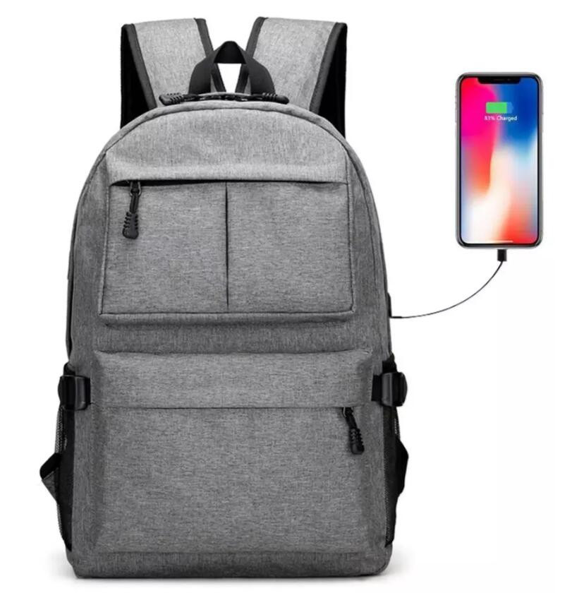 Durable Large Backpack with USB-port - Grey