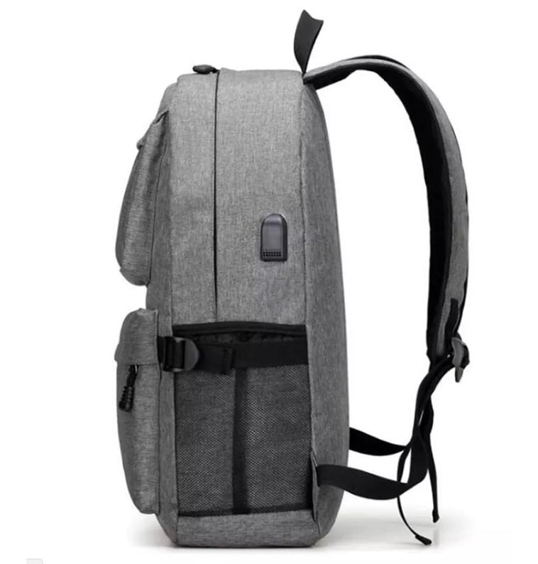 Durable Large Backpack with USB-port - Grey