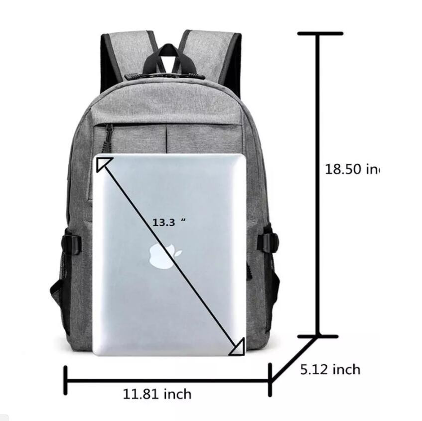 Durable Large Backpack with USB-port - Grey
