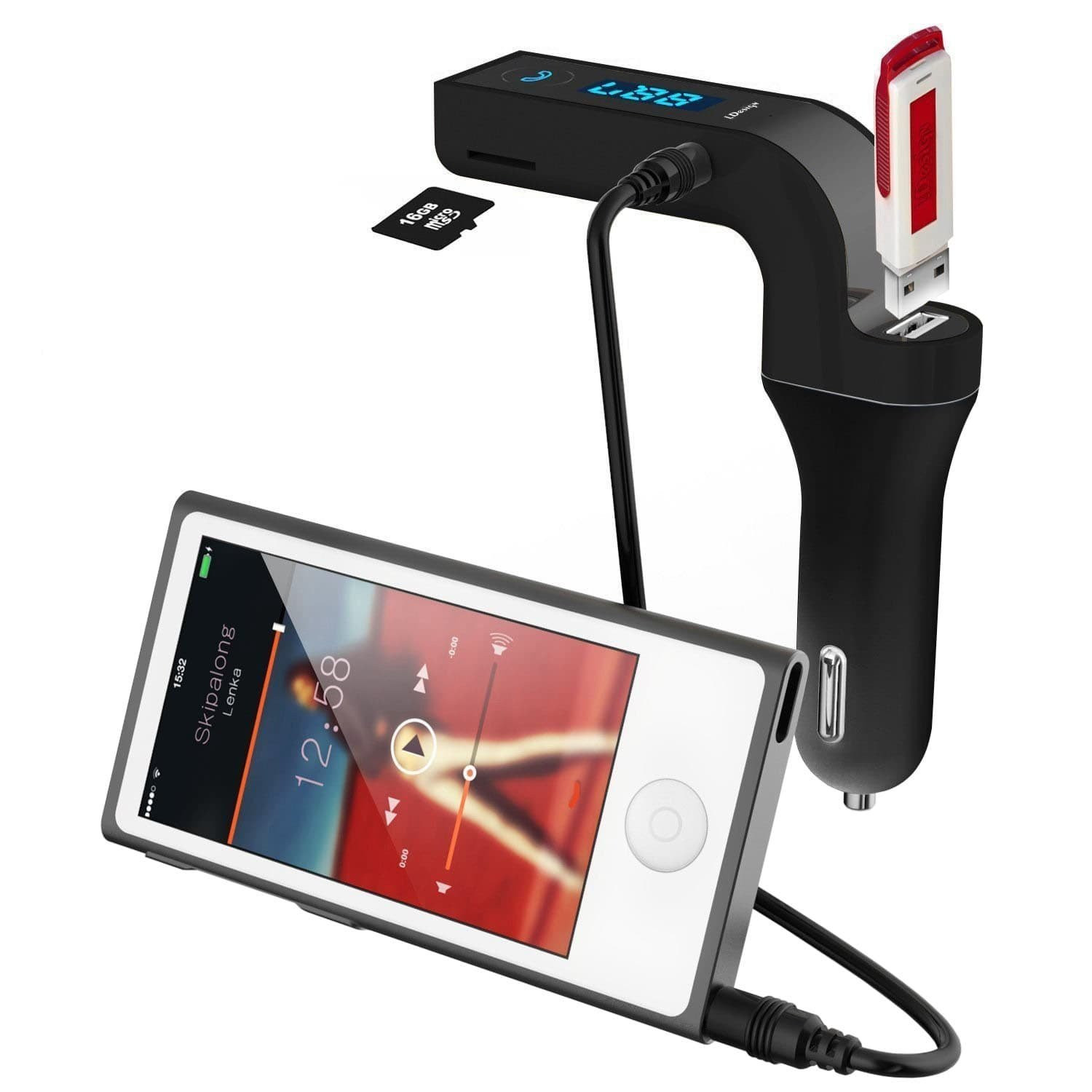 Transmisor FM con Bluetooth manos libres 4 en 1