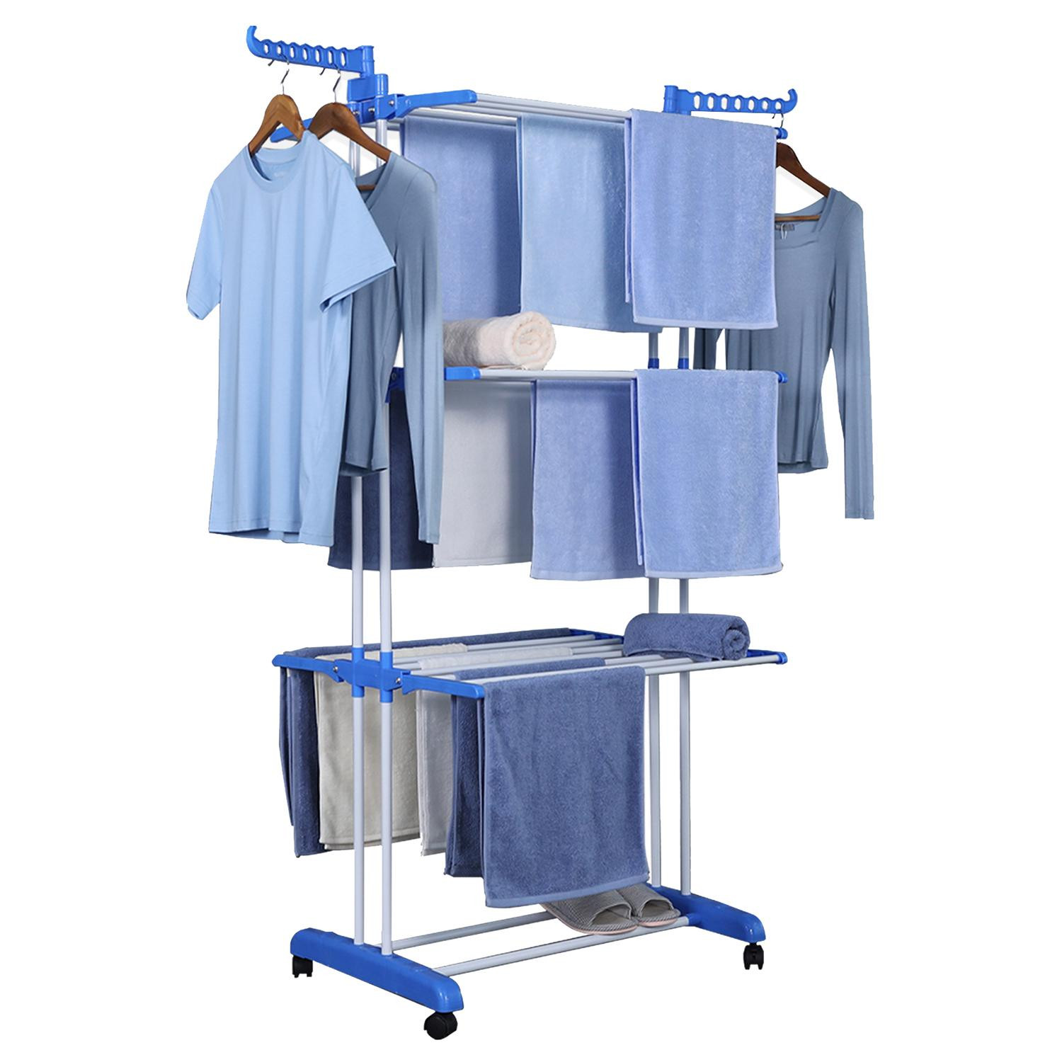 Movable Clothes Rack and Drying Rack - Blue