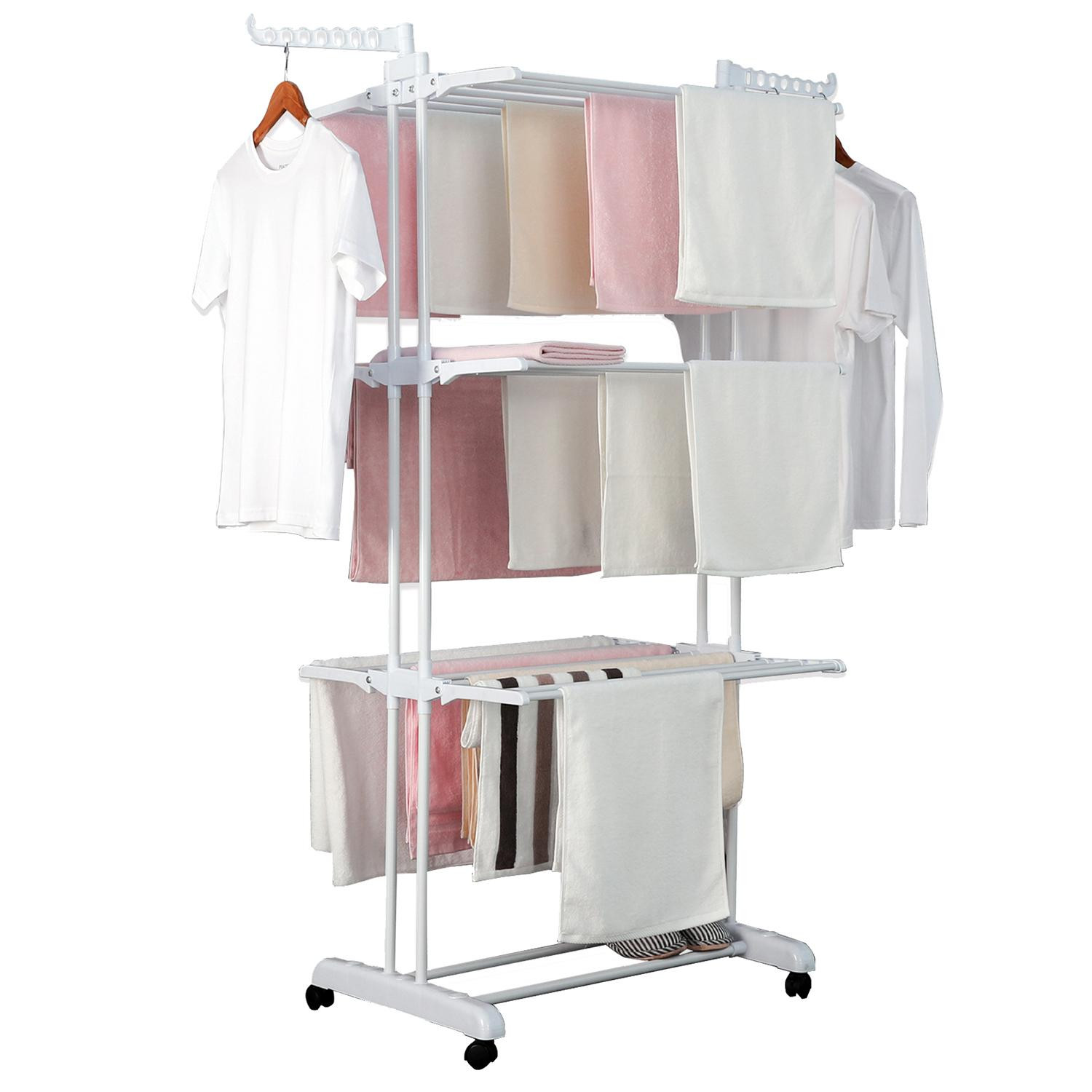 Movable Clothes Rack and Drying Rack - White
