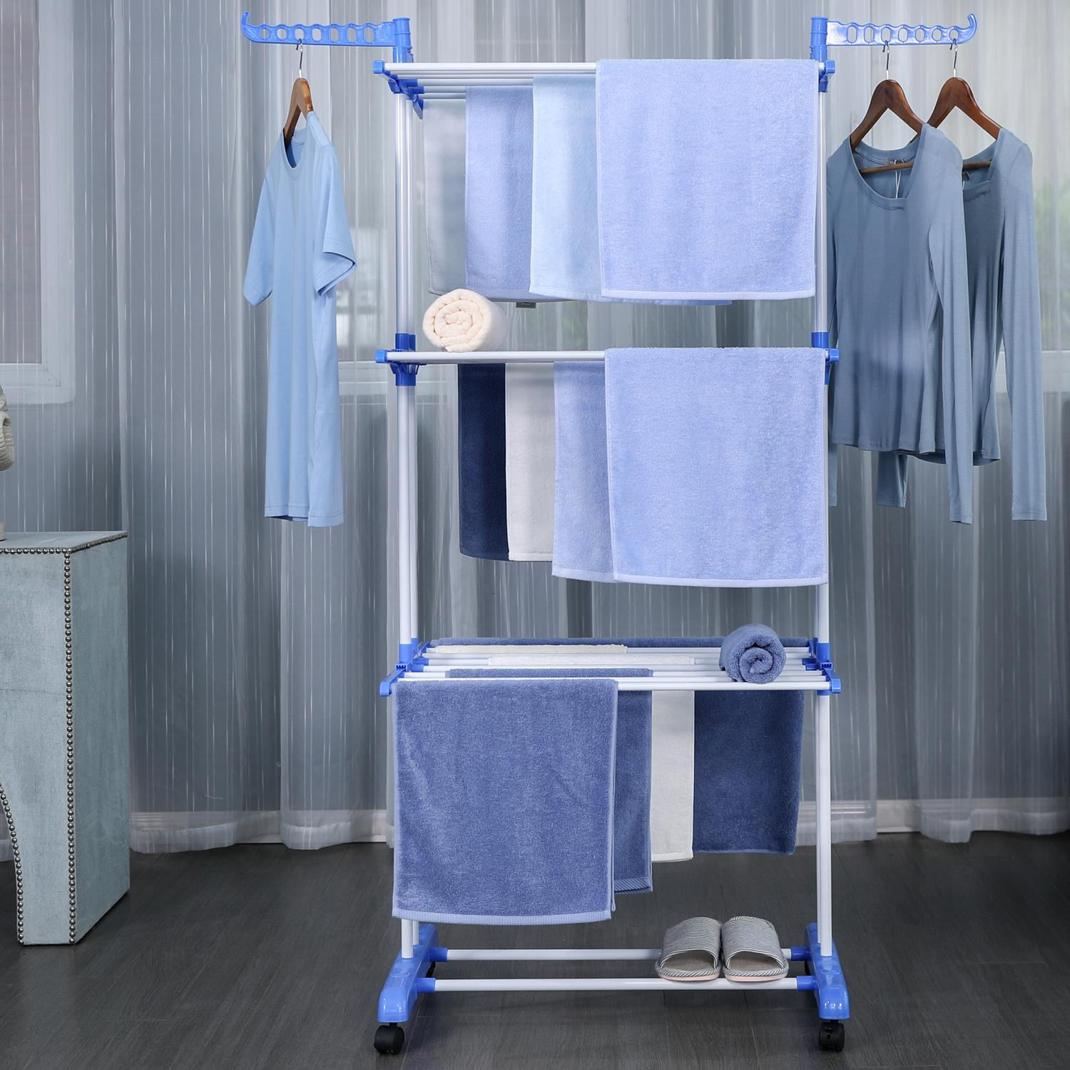 Roupeiro Móvel e Rack de Secagem - Azul