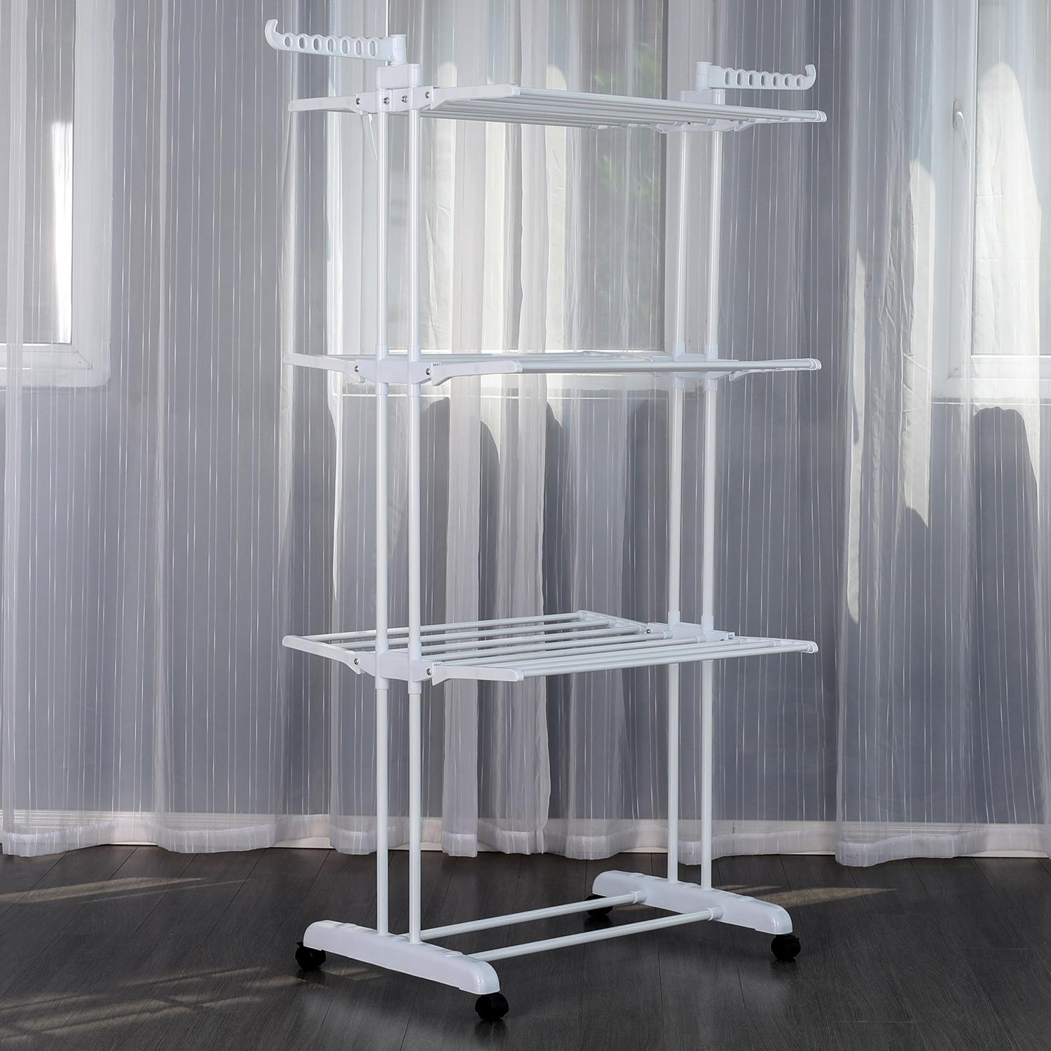 Movable Clothes Rack and Drying Rack - White