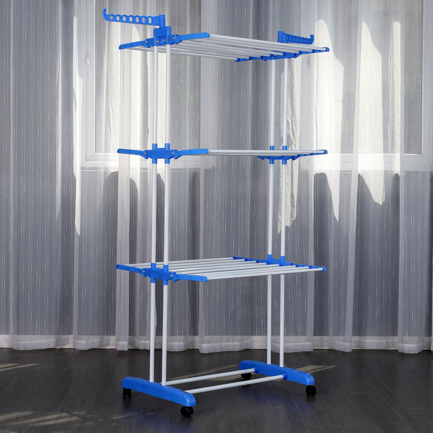 Movable Clothes Rack and Drying Rack - Blue