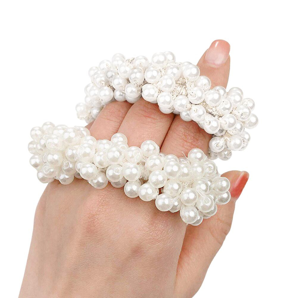 Elastico per capelli con perle - Bianco