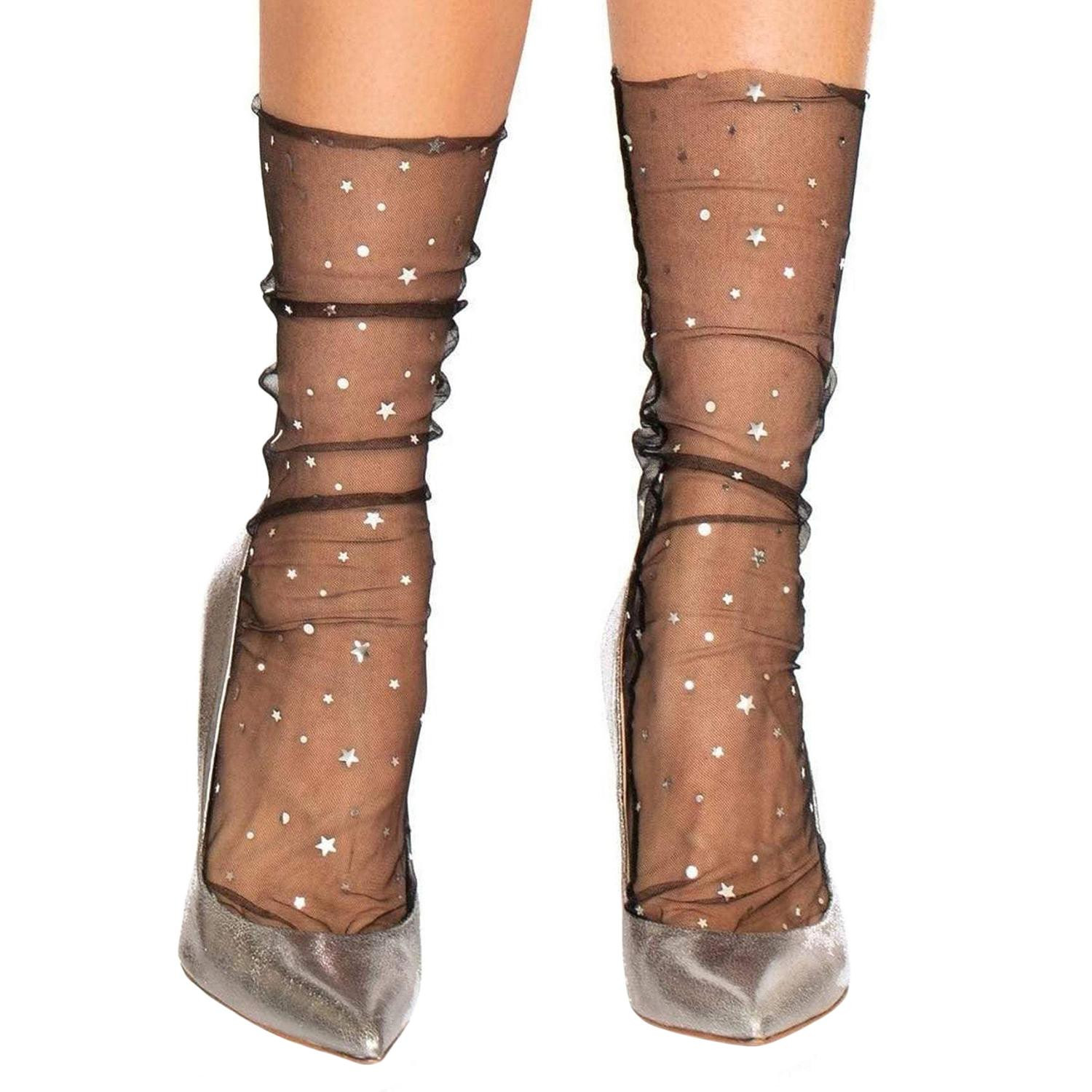 Mesh Socks with Stars - Black