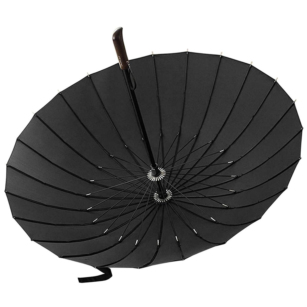 Paraguas con mango de madera - negro