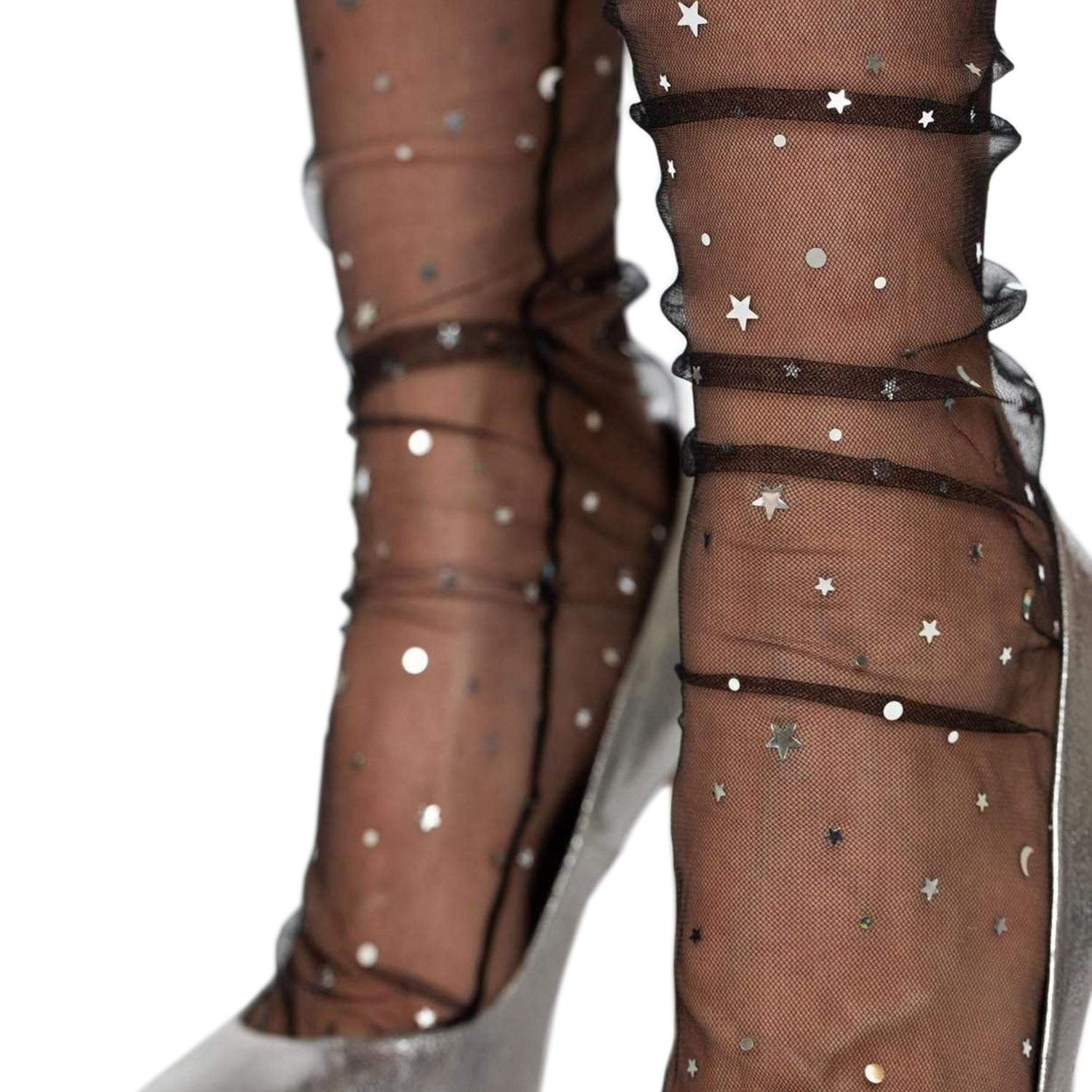 Mesh Socks with Stars - Black