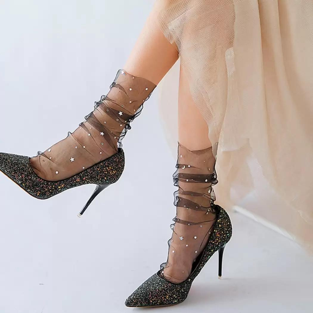 Netzsocken mit Sternen - Schwarz