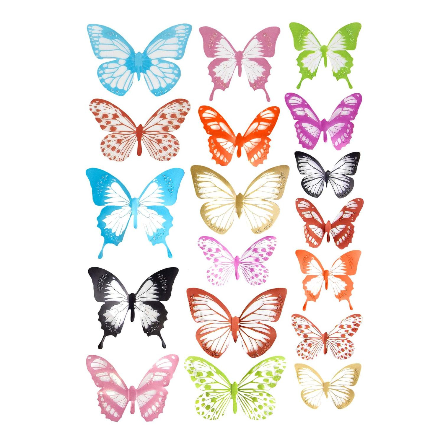 18 farfalle decorative 3D - multicolore