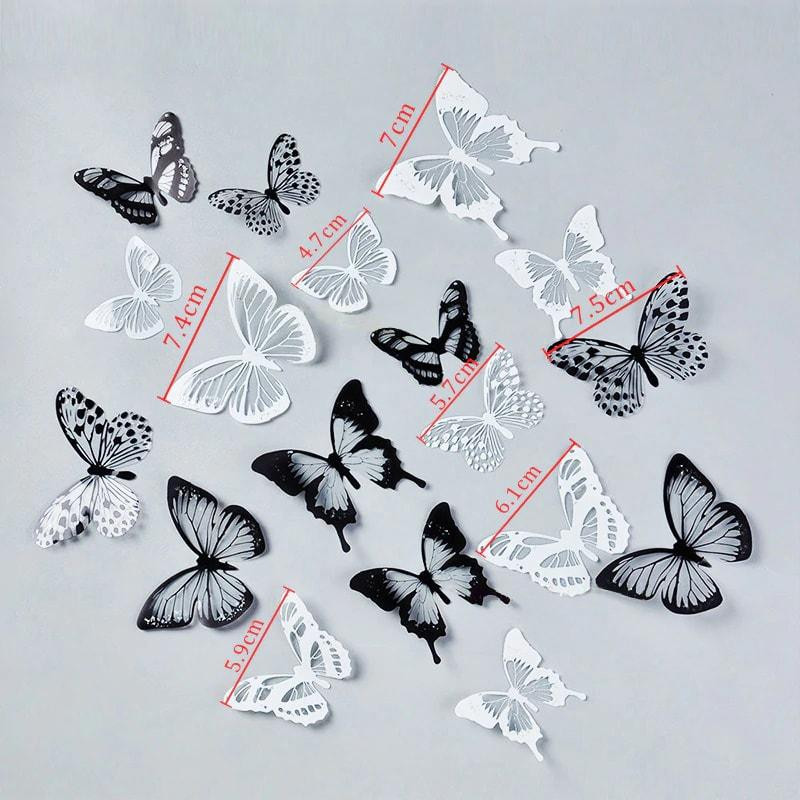 18 farfalle decorative 3D - in bianco e nero