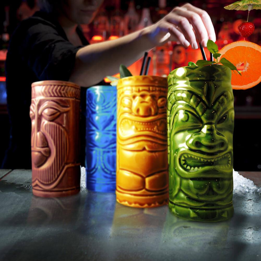 4x Ceramic Mugs - Tiki