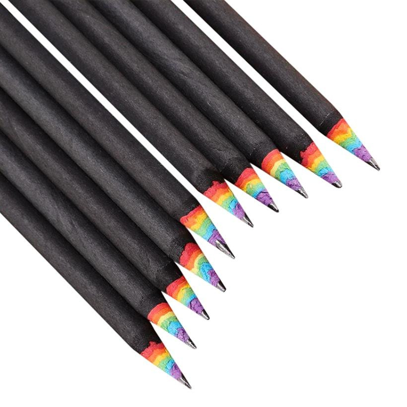 10x Bleistifte mit Regenbogenfarben - Schwarz