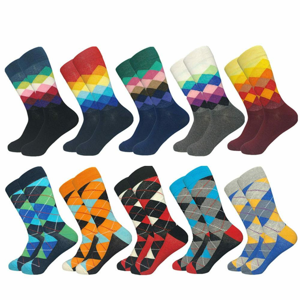 Patterned Men's Socks, Mixed Square Patterns - 10 pairs