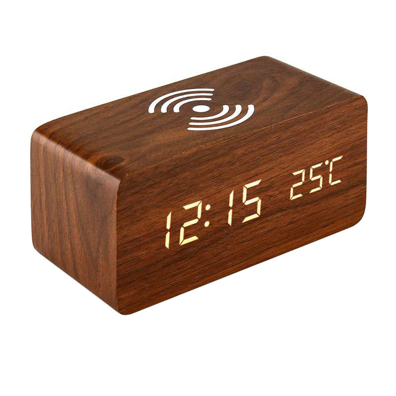 Digital Alarm Clock, Rectangular - Brown